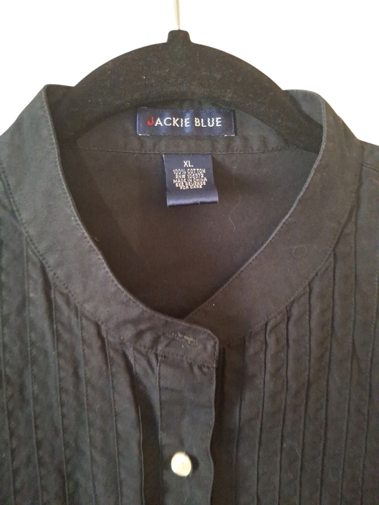 Black Pintuck Collarless Button-Front Shirt by Jackie Blue - Picture 2 of 5